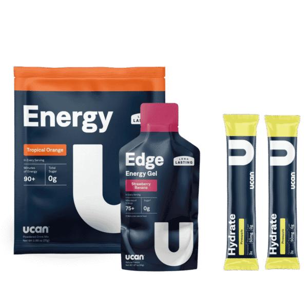 UCAN trial pack, energy gel, hydration and energy powder samples to test before race day